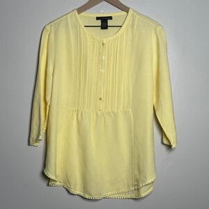 Grace Elements Womens Linen Top L Butter Yellow‎ Pleated Vacation Resort
